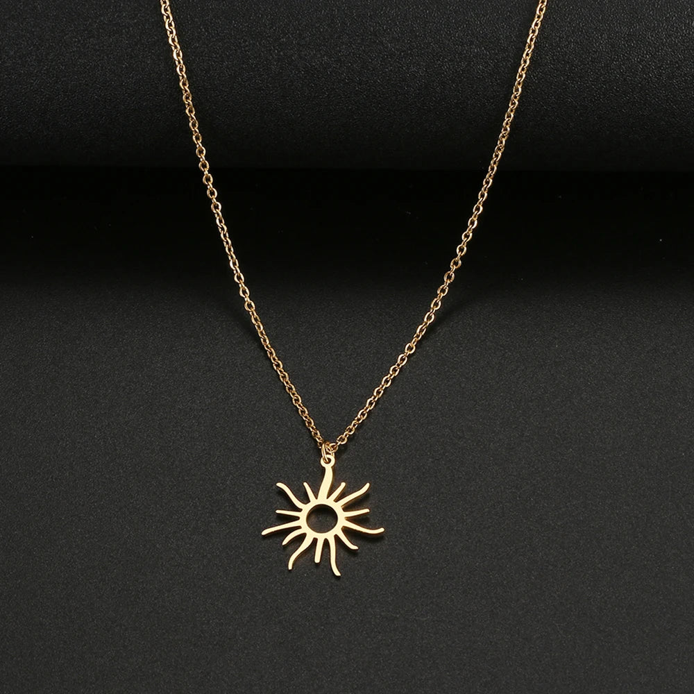Stainless Steel Necklaces Exquisite Big Sun Style Pendant Collar Chain Fashion Necklace For Women Men Jewelry Friends Best Gifts