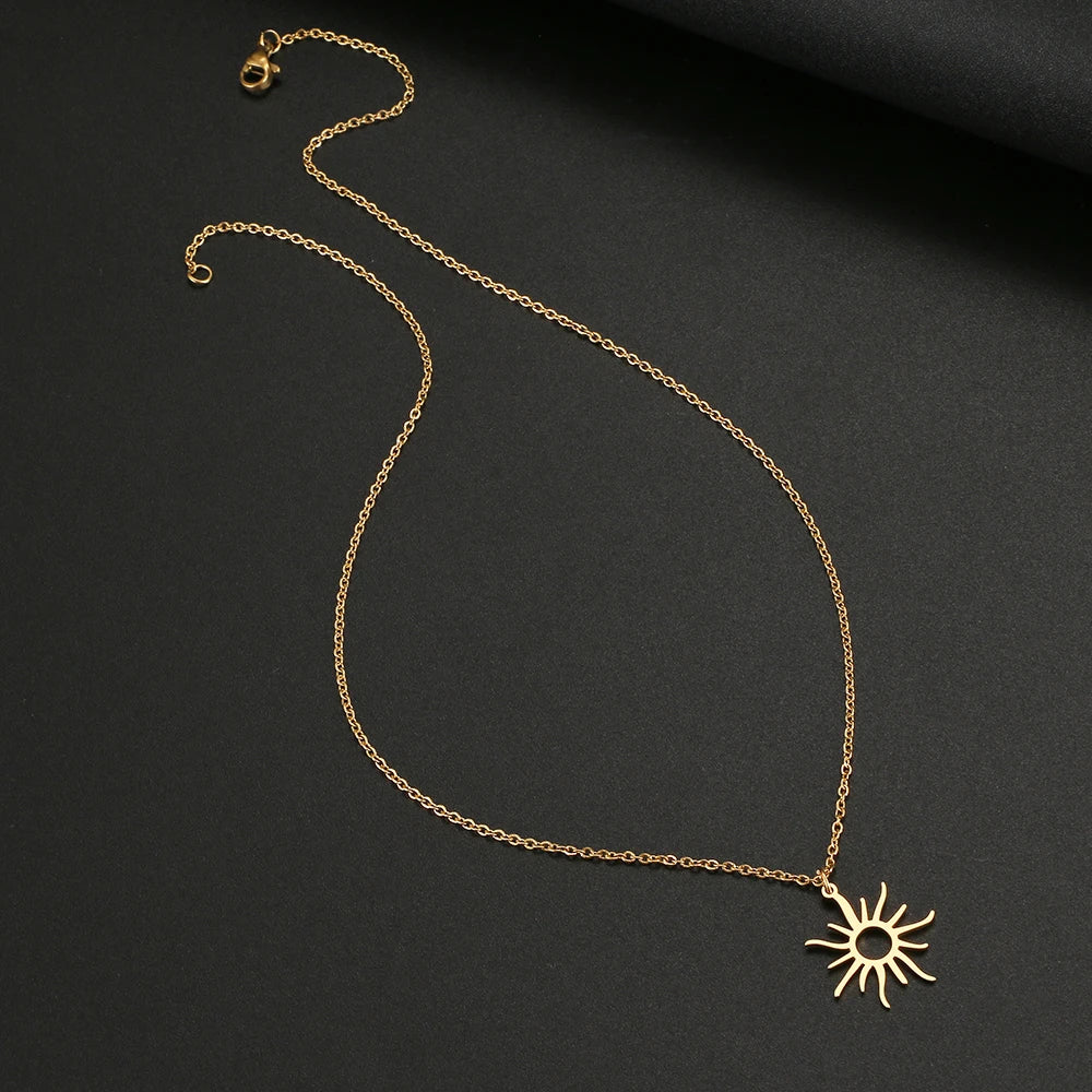 Stainless Steel Necklaces Exquisite Big Sun Style Pendant Collar Chain Fashion Necklace For Women Men Jewelry Friends Best Gifts