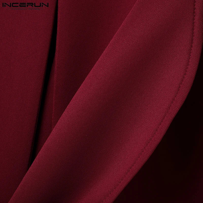 INCERUN Tops 2025 American Style Fashion Men Loose Silhouette Long Cardigan Shirts Casual Personality Solid Short Sleeved Blouse