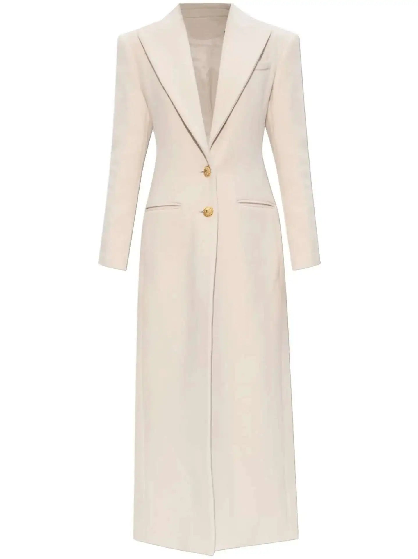 DEAT Fashion Women's Woolen Coat Lapel Silm Single Breasted Long Sleeves Beige Lined Blends Overcoat Winter 2024 New 7AB5487