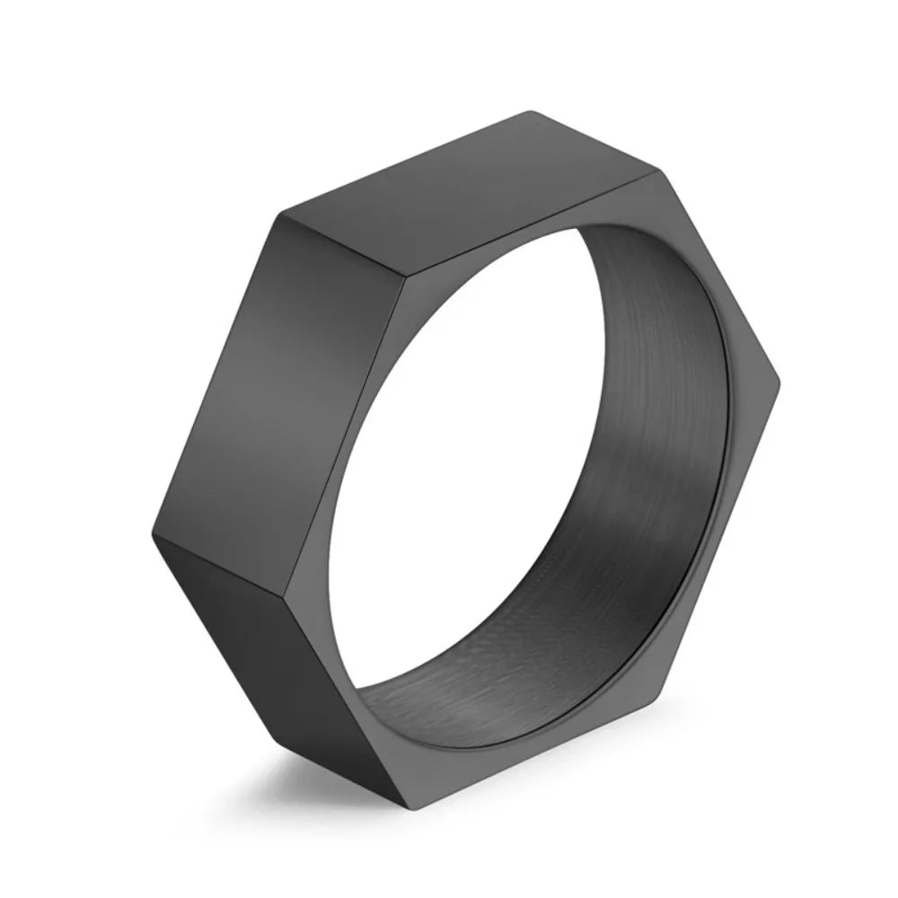 Somen Hexagon Titanium Steel Rings For Men Nut Shape Geometric Wedding Band Engagement Cocktail Party Jewelry Gift Bague Homme
