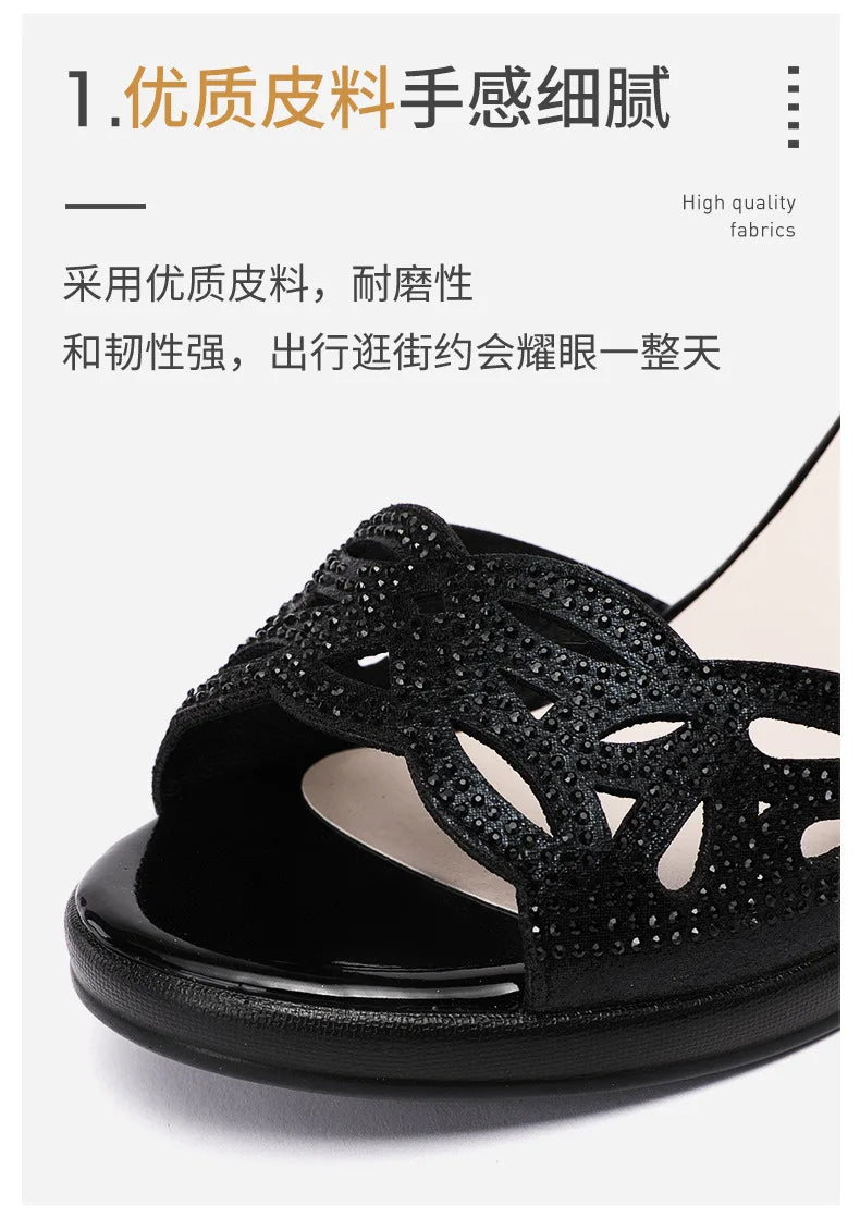 High quality sandals for women 5cm mid heel new 2025 summer size 32 33 42 43 platform open toe elegant fashion shoe black