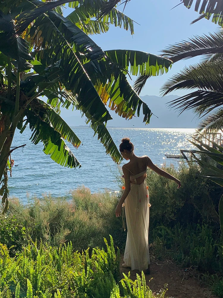 MEXZT Fairy Long Dress Women Boho Vacation Floral Spaghetti Straps Maxi Dresses Summer Fashion Korean Elegant Beach Vestidos New