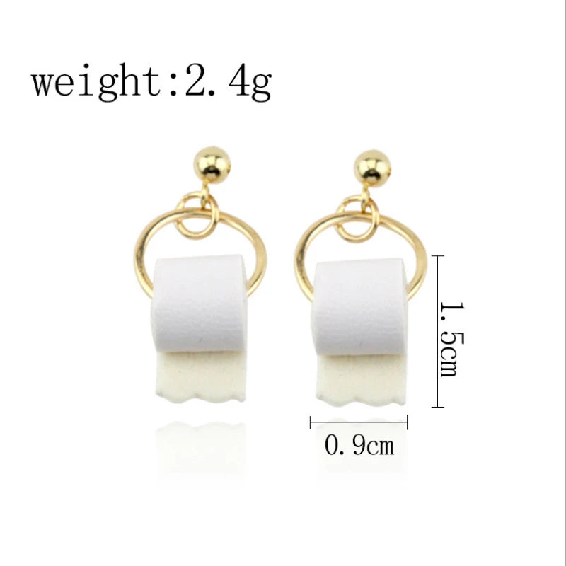 A Pair Creative Funny Toilet Paper Roll Earrings Fashion Tissue Holder Dangle Earrings Ear Studs Women Chic Interesting Jewelry