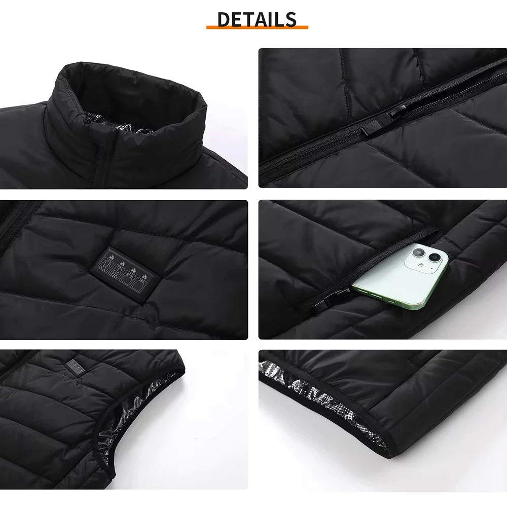 27 Areas Electric Heated Vest Heated Jackets Men Women Sportswear Heated Carbon Fibre Heat Coat USB Heating Jacket For Outdoor