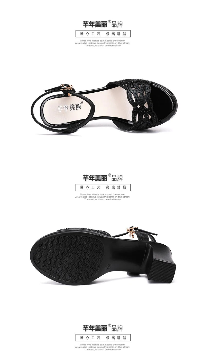 High quality sandals for women 5cm mid heel new 2025 summer size 32 33 42 43 platform open toe elegant fashion shoe black