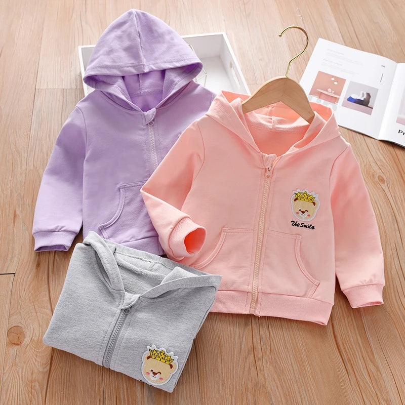 1-7 Years Old Girls' Hoodie Spring And Autumn Children'S Pure Cotton Zipper Cardigan Casual Outdoor With Kids Embroidered Top