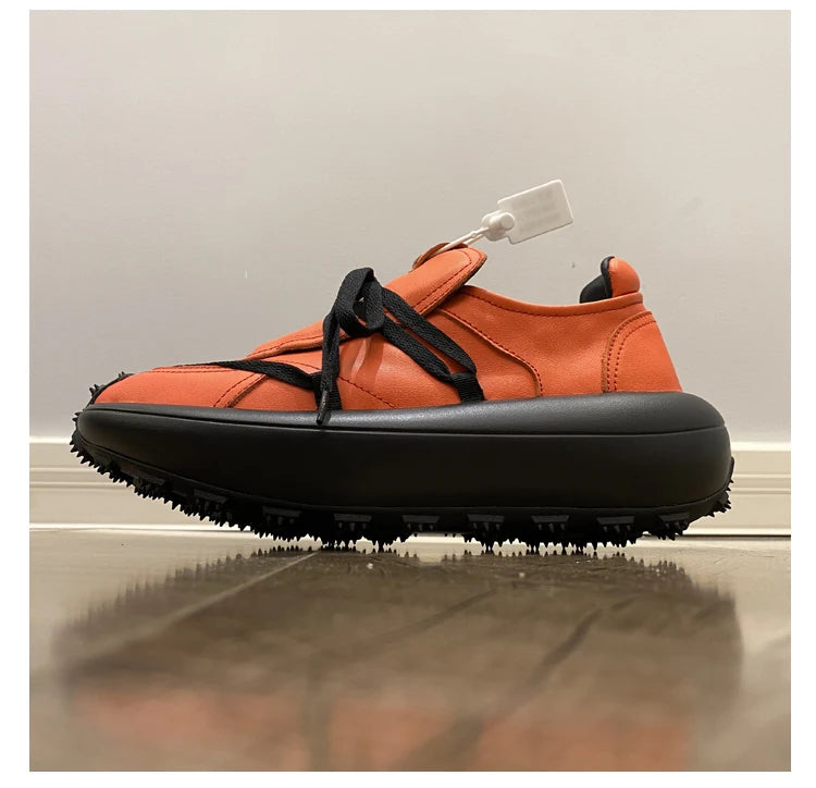 New Trendy Men's Casual Shoes Calf Leather Black Samurai Leather Sneakers Man Breathable Heighten Sports Shoes Platform Trainers