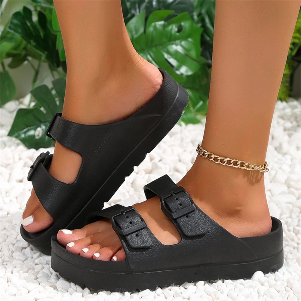 Summer Women Slipper Outdoor Beach Sandals EVA Platform flip flops For House Slides buckle Soft Thick Sole Sandals