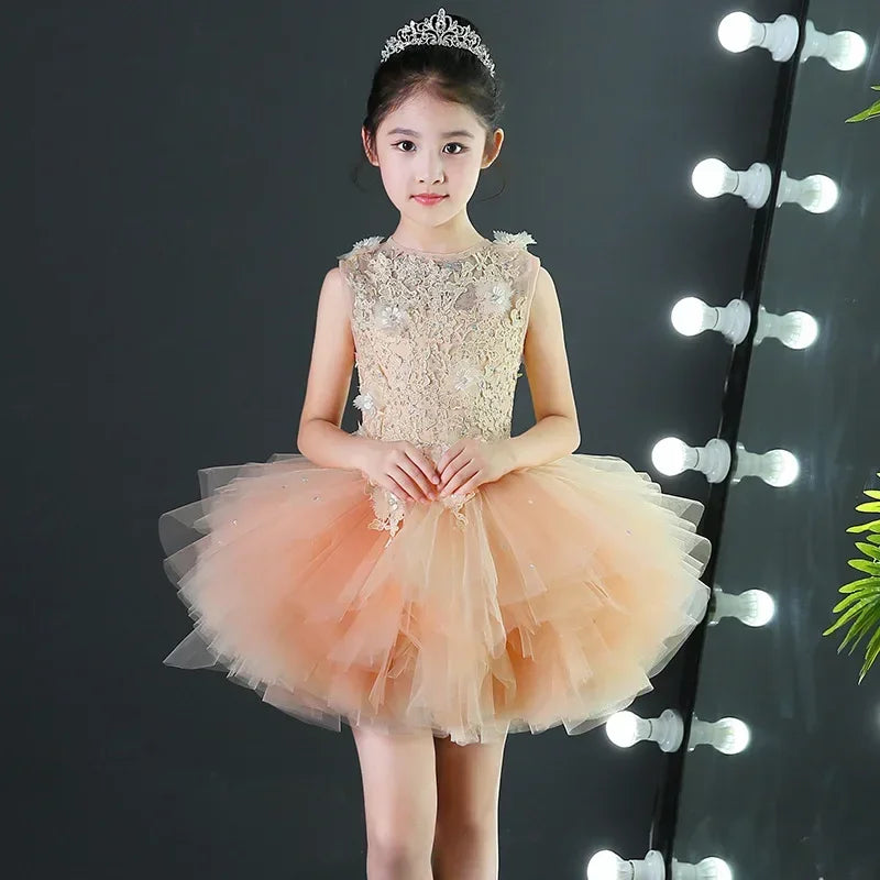 Custom Made Luxury Grey Pageant Dress Kids Birthday Wedding Ball Gown Party Dress Crystal Bandage Flower Girl Dresses Long Train