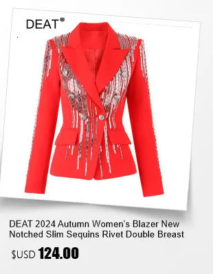 DEAT Fashion Women's Woolen Coat Lapel Silm Single Breasted Long Sleeves Beige Lined Blends Overcoat Winter 2024 New 7AB5487