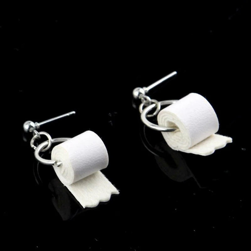 A Pair Creative Funny Toilet Paper Roll Earrings Fashion Tissue Holder Dangle Earrings Ear Studs Women Chic Interesting Jewelry