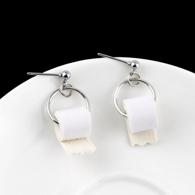 A Pair Creative Funny Toilet Paper Roll Earrings Fashion Tissue Holder Dangle Earrings Ear Studs Women Chic Interesting Jewelry