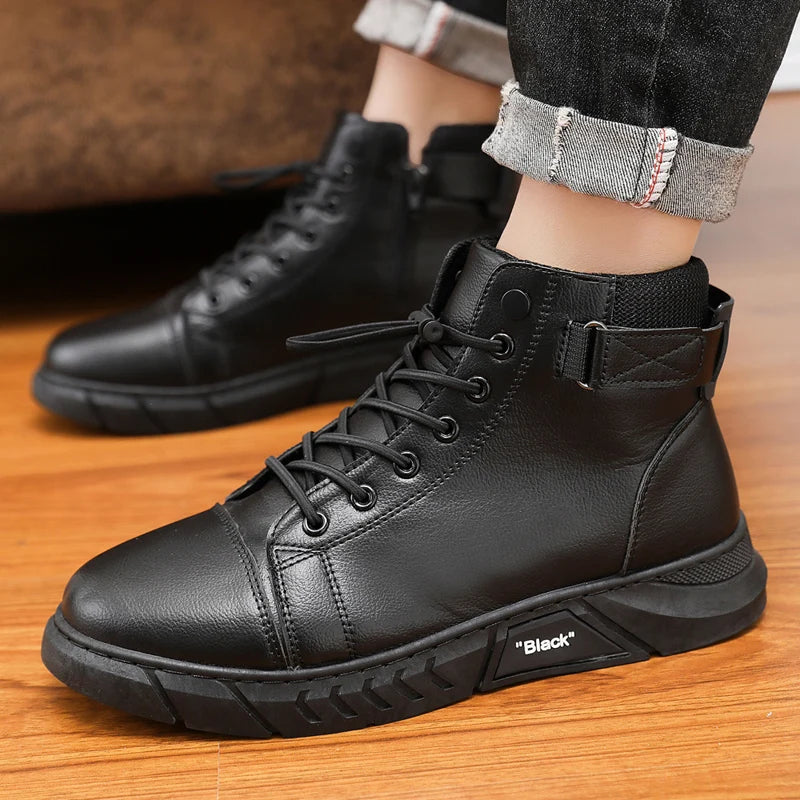Leather Men's Ankle Boots Outdoor fashion Mens Leisure Boots Lightweight Designer Male Warm Work Boots Classic Handmade Boots