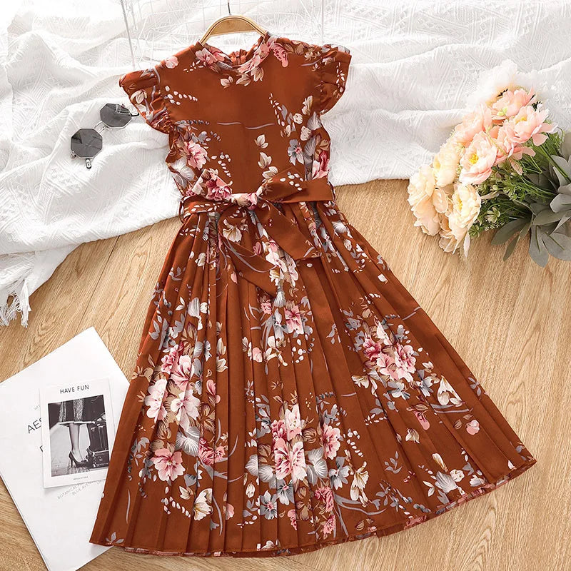 4-12 Years Flowers Girls Dress Summer Sleeveless Fashion Elegant Little Princess Dress Birthday Dance Party Gifts Kids Clothes