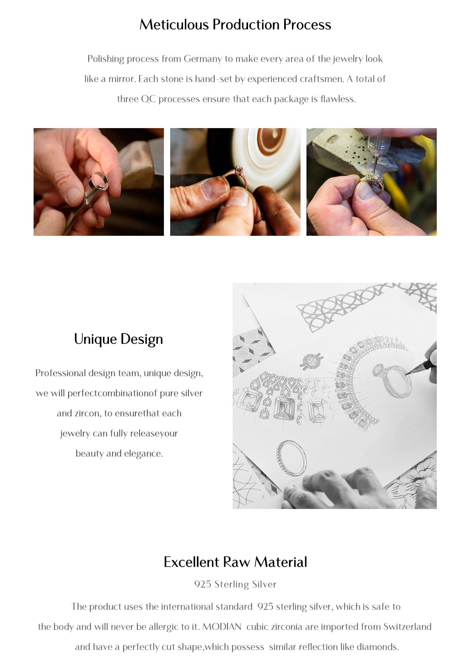 Modian New Design Solid 925 Sterling Silver Sets Jewelry Ring Necklace Wedding Natural Crystal Pendant Fashion Chain For Women