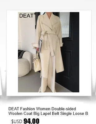DEAT Fashion Women's Woolen Coat Lapel Silm Single Breasted Long Sleeves Beige Lined Blends Overcoat Winter 2024 New 7AB5487