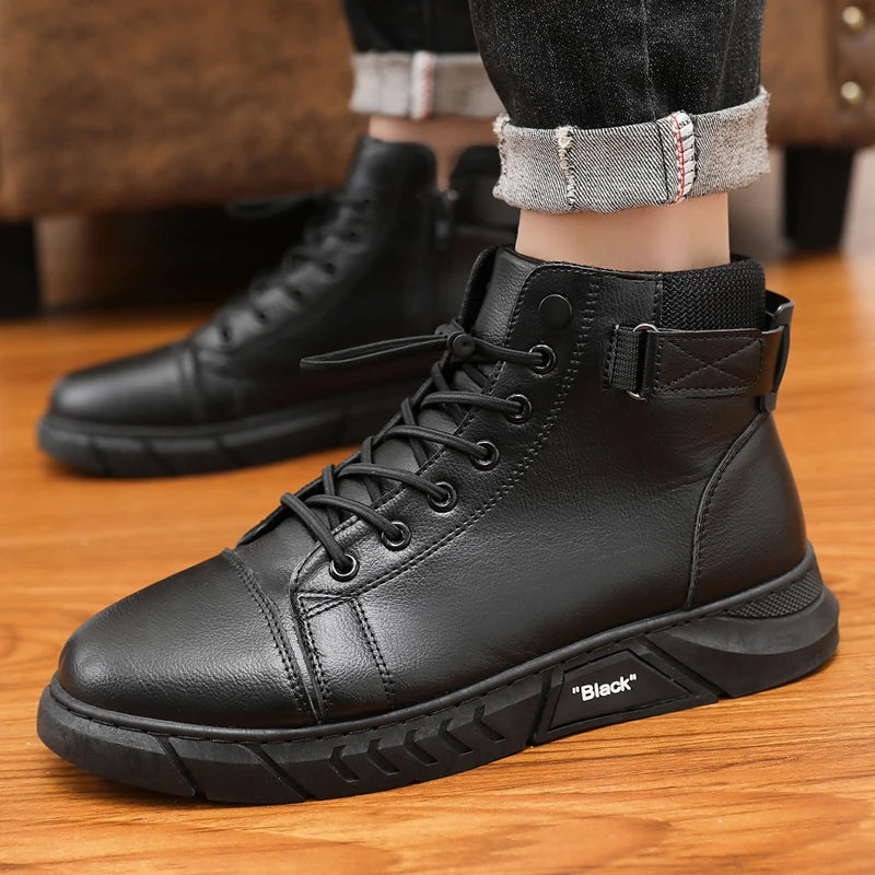 Leather Men's Ankle Boots Outdoor fashion Mens Leisure Boots Lightweight Designer Male Warm Work Boots Classic Handmade Boots