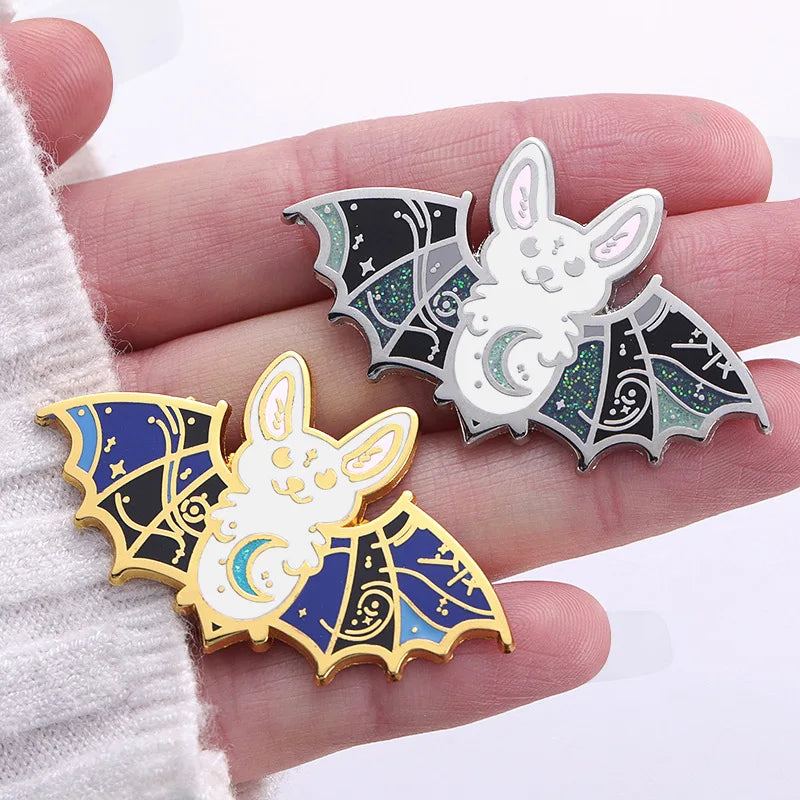 Cartoon Crescent Bat Hard Enamel Pin Goth Punk Luna Creepy Bats Animales Brooch Lapel Badge Halloween Jewelry Gifts For Friends