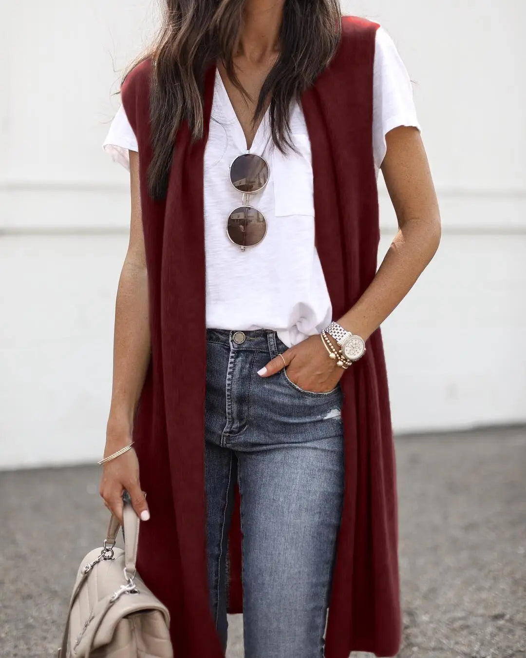 Fashion Women's Casual Knitwear Coat Cardigan Trendy Long Sleeveless Vest Jacket