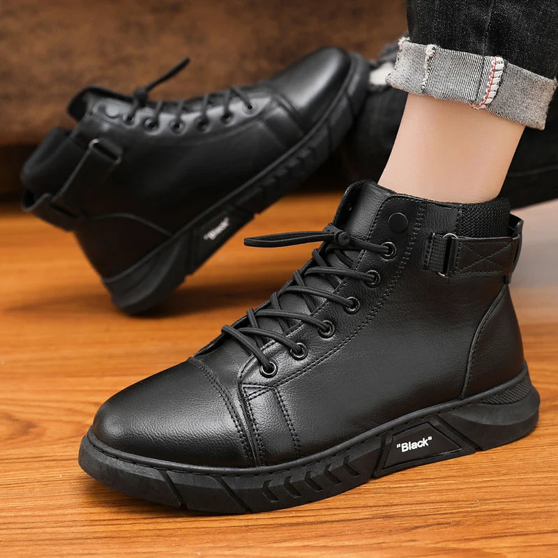 Leather Men's Ankle Boots Outdoor fashion Mens Leisure Boots Lightweight Designer Male Warm Work Boots Classic Handmade Boots