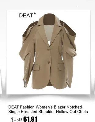 DEAT Fashion Women's Woolen Coat Lapel Silm Single Breasted Long Sleeves Beige Lined Blends Overcoat Winter 2024 New 7AB5487