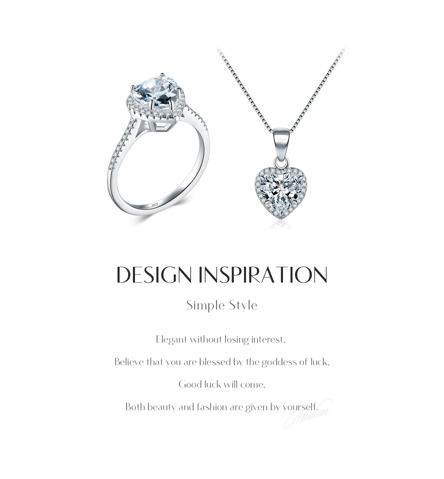 Modian New Design Solid 925 Sterling Silver Sets Jewelry Ring Necklace Wedding Natural Crystal Pendant Fashion Chain For Women