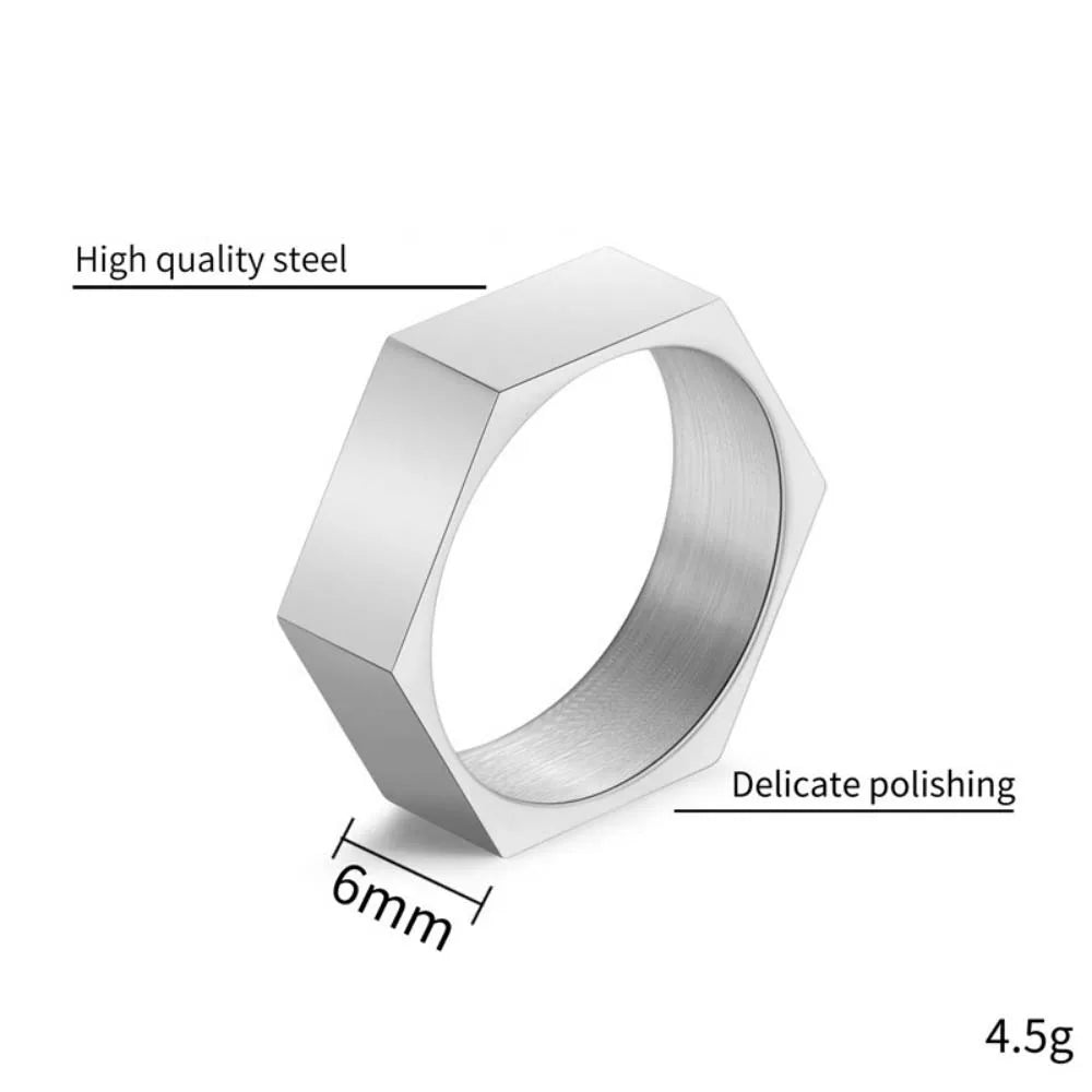 Somen Hexagon Titanium Steel Rings For Men Nut Shape Geometric Wedding Band Engagement Cocktail Party Jewelry Gift Bague Homme