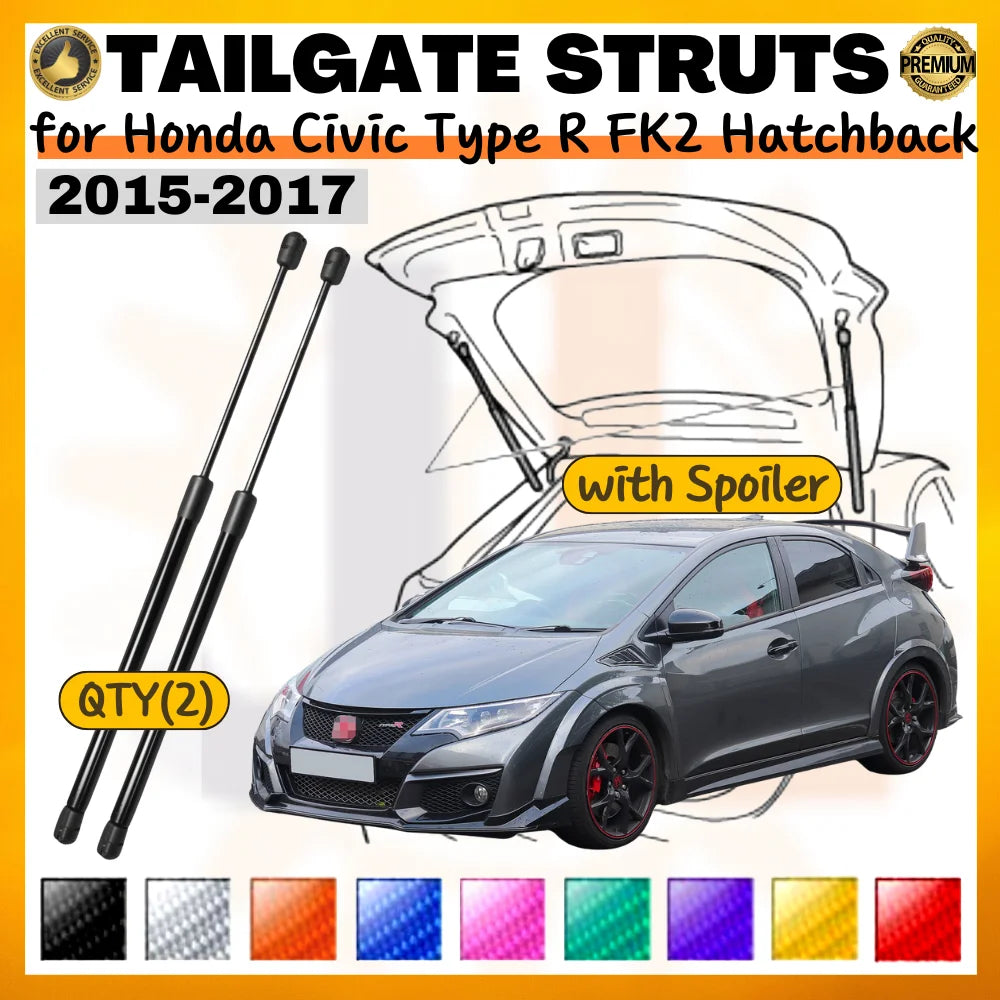 Qty(2) Trunk Struts for Honda Civic Type R FK2 Hatchback 2015-2017 with Spoiler Rear Tailgate Boot Lift Support Gas Springs