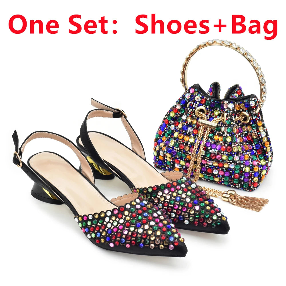 Black Color Shoes and Bags Set for Women 2024 Italian Shoe and Bag for Nigeria Party Italy Elegant Heeled Pumps for Wedding