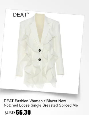 DEAT Fashion Women's Woolen Coat Lapel Silm Single Breasted Long Sleeves Beige Lined Blends Overcoat Winter 2024 New 7AB5487