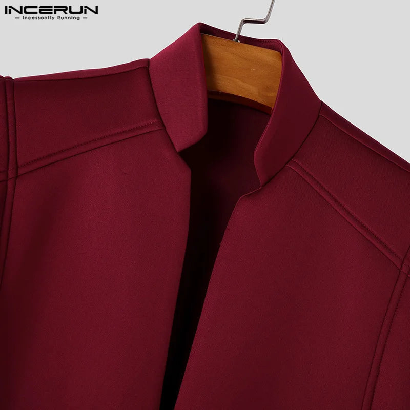 INCERUN Tops 2025 American Style Fashion Men Loose Silhouette Long Cardigan Shirts Casual Personality Solid Short Sleeved Blouse