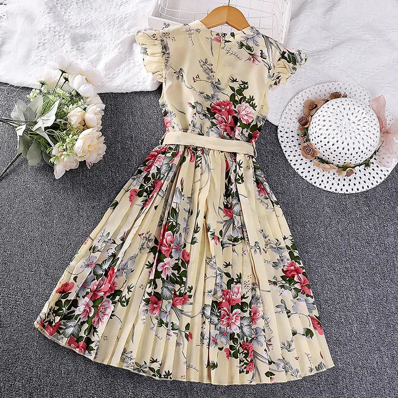 4-12 Years Flowers Girls Dress Summer Sleeveless Fashion Elegant Little Princess Dress Birthday Dance Party Gifts Kids Clothes