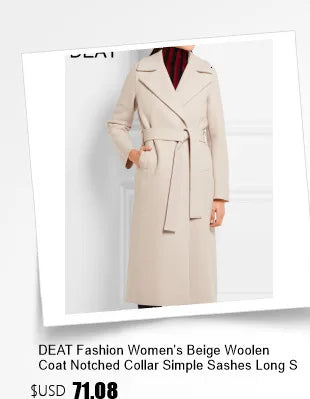 DEAT Fashion Women's Woolen Coat Lapel Silm Single Breasted Long Sleeves Beige Lined Blends Overcoat Winter 2024 New 7AB5487