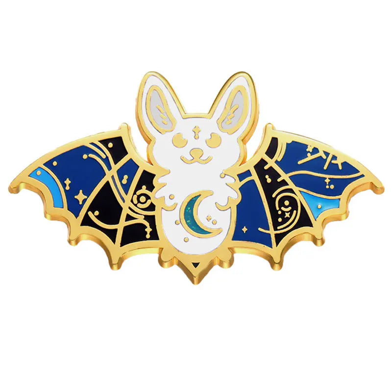 Cartoon Crescent Bat Hard Enamel Pin Goth Punk Luna Creepy Bats Animales Brooch Lapel Badge Halloween Jewelry Gifts For Friends