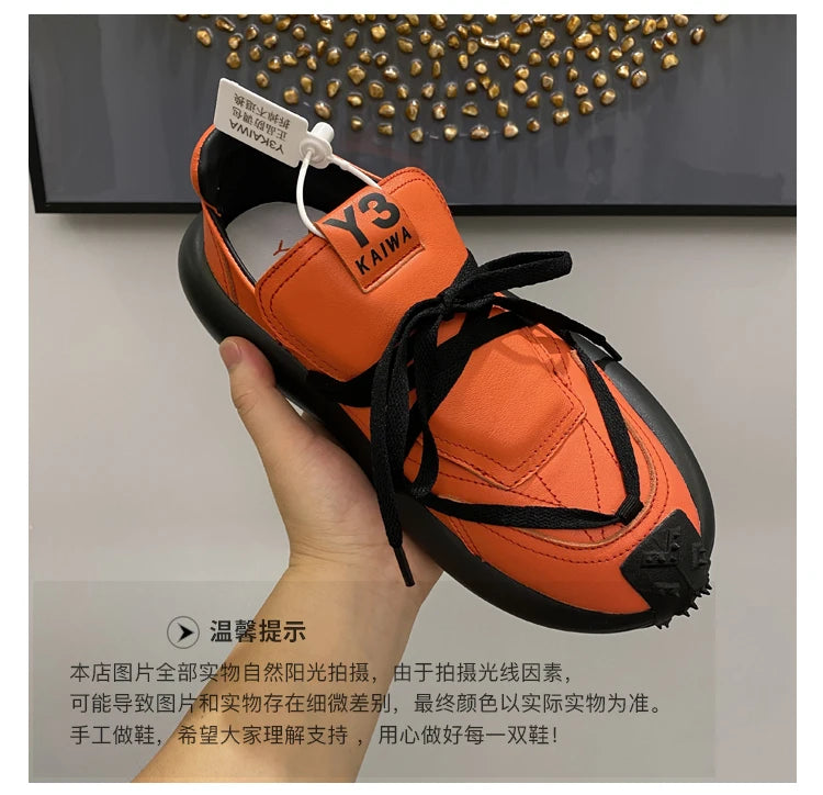 New Trendy Men's Casual Shoes Calf Leather Black Samurai Leather Sneakers Man Breathable Heighten Sports Shoes Platform Trainers