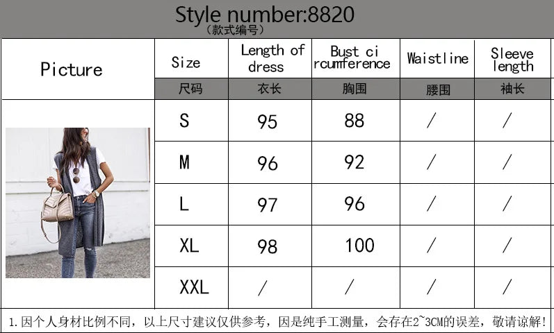 Fashion Women's Casual Knitwear Coat Cardigan Trendy Long Sleeveless Vest Jacket