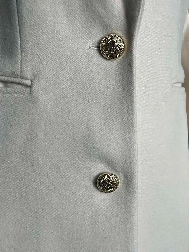 DEAT Fashion Women's Woolen Coat Lapel Silm Single Breasted Long Sleeves Beige Lined Blends Overcoat Winter 2024 New 7AB5487