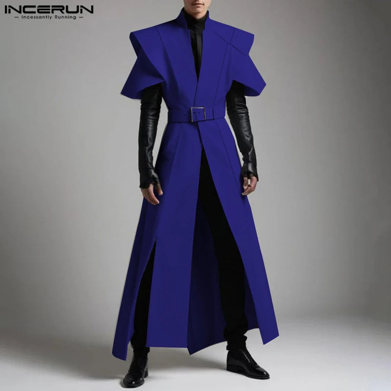 INCERUN Tops 2025 American Style Fashion Men Loose Silhouette Long Cardigan Shirts Casual Personality Solid Short Sleeved Blouse