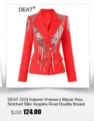 DEAT Fashion Women's Woolen Coat Lapel Silm Single Breasted Long Sleeves Beige Lined Blends Overcoat Winter 2024 New 7AB5487