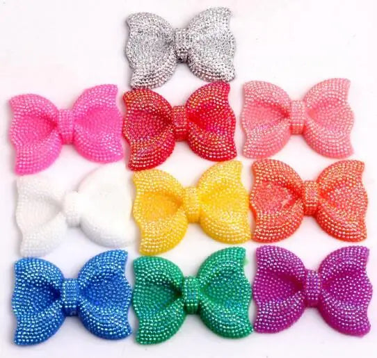 Kwoi Vita Middle Vertical Hole 42x54MM Chunky Resin Rhinestone Bows Beads 50PCS A Lot For  Jewelry