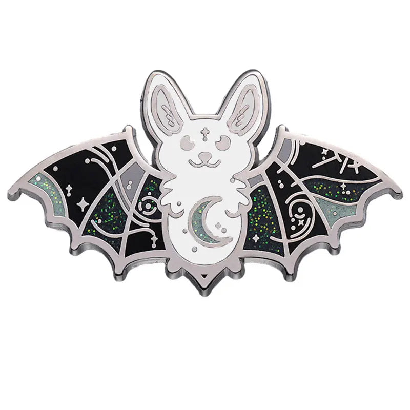 Cartoon Crescent Bat Hard Enamel Pin Goth Punk Luna Creepy Bats Animales Brooch Lapel Badge Halloween Jewelry Gifts For Friends