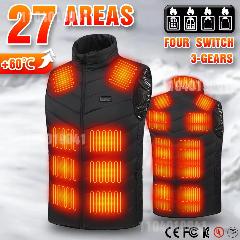 27 Areas Electric Heated Vest Heated Jackets Men Women Sportswear Heated Carbon Fibre Heat Coat USB Heating Jacket For Outdoor