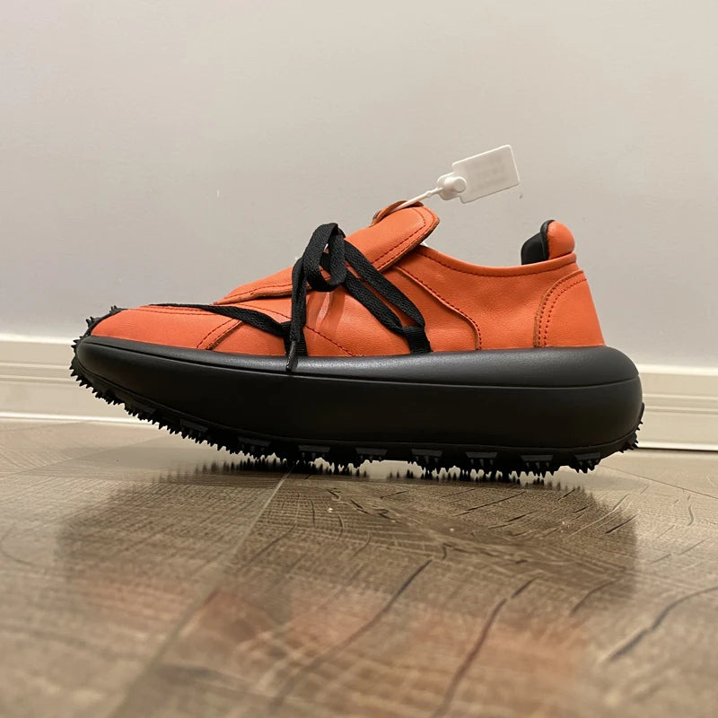 New Trendy Men's Casual Shoes Calf Leather Black Samurai Leather Sneakers Man Breathable Heighten Sports Shoes Platform Trainers