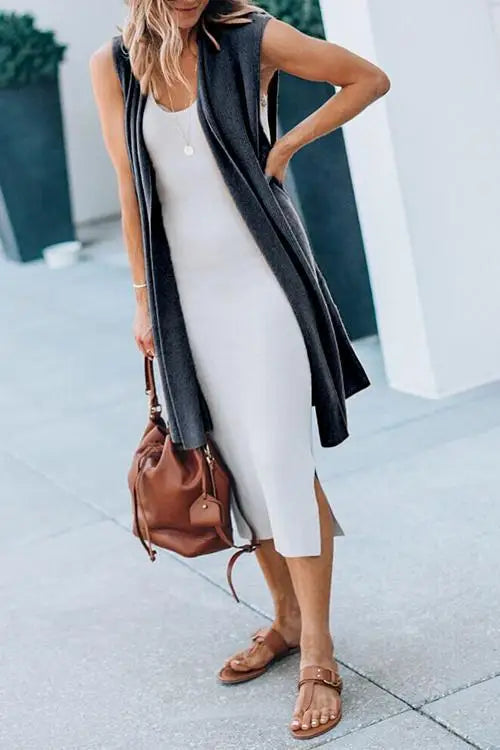 Fashion Women's Casual Knitwear Coat Cardigan Trendy Long Sleeveless Vest Jacket