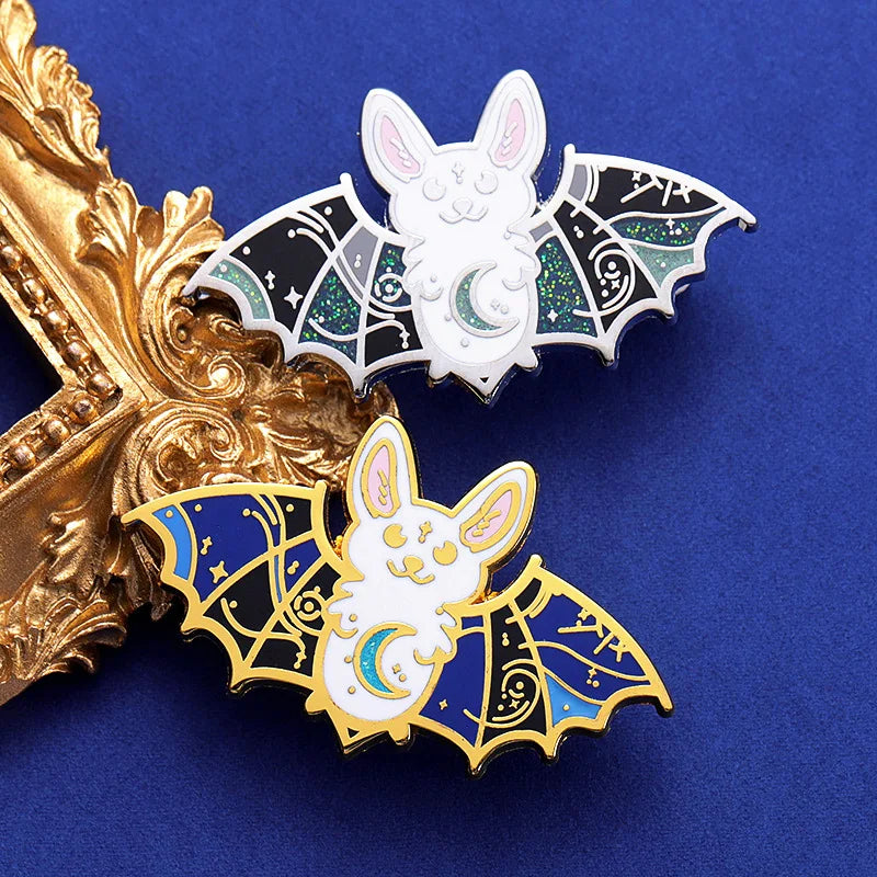 Cartoon Crescent Bat Hard Enamel Pin Goth Punk Luna Creepy Bats Animales Brooch Lapel Badge Halloween Jewelry Gifts For Friends