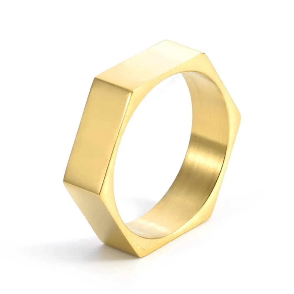 Somen Hexagon Titanium Steel Rings For Men Nut Shape Geometric Wedding Band Engagement Cocktail Party Jewelry Gift Bague Homme