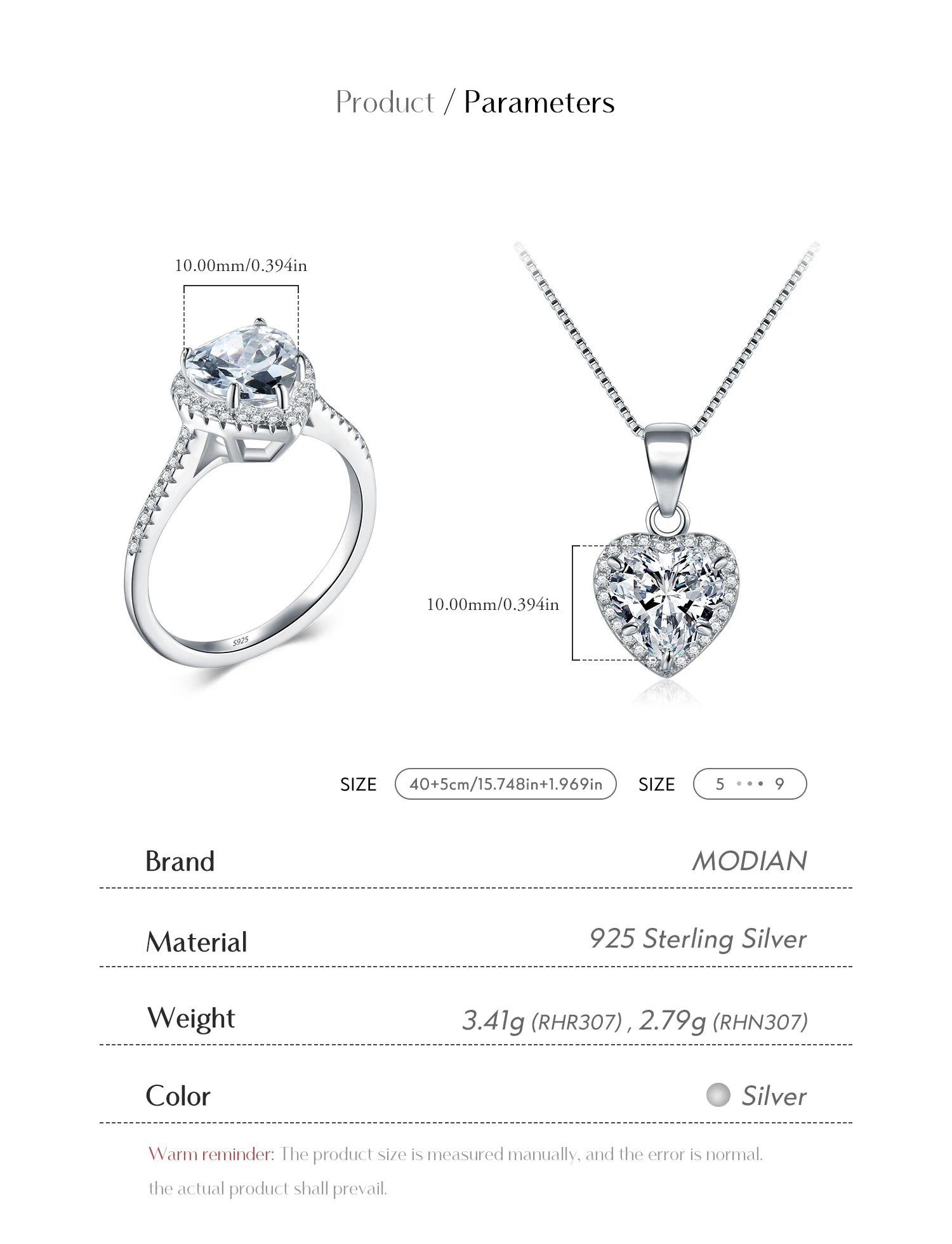 Modian New Design Solid 925 Sterling Silver Sets Jewelry Ring Necklace Wedding Natural Crystal Pendant Fashion Chain For Women