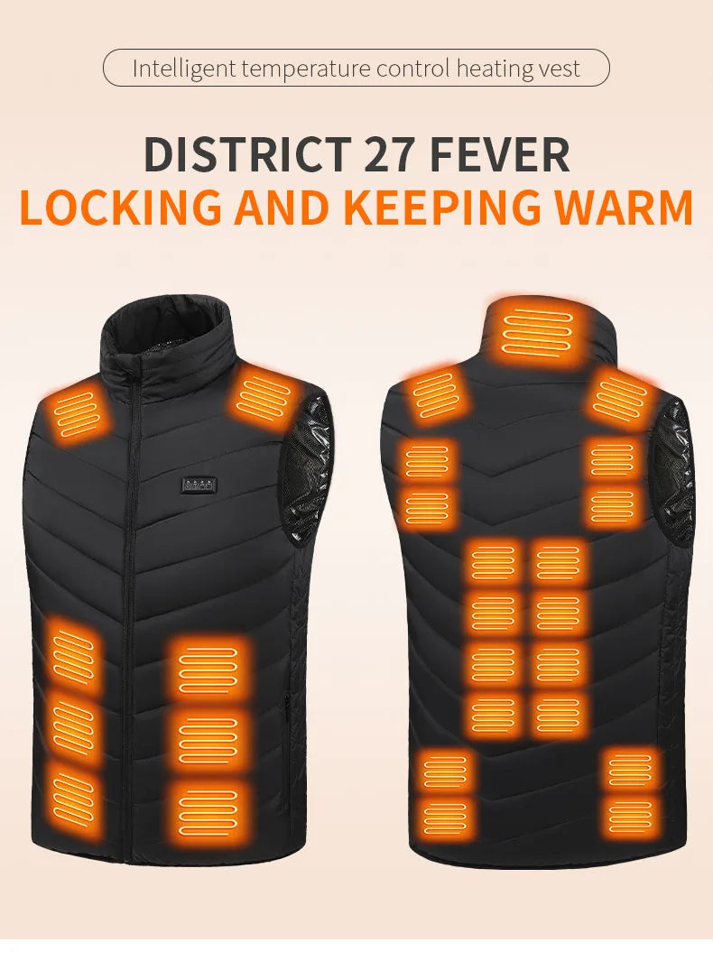27 Areas Electric Heated Vest Heated Jackets Men Women Sportswear Heated Carbon Fibre Heat Coat USB Heating Jacket For Outdoor