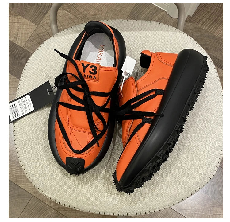 New Trendy Men's Casual Shoes Calf Leather Black Samurai Leather Sneakers Man Breathable Heighten Sports Shoes Platform Trainers